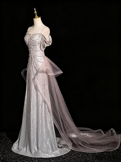 Shiny Prom Dress A Line Spaghetti Straps Tulle Birthday Party Outfits Evening Gown    D3312