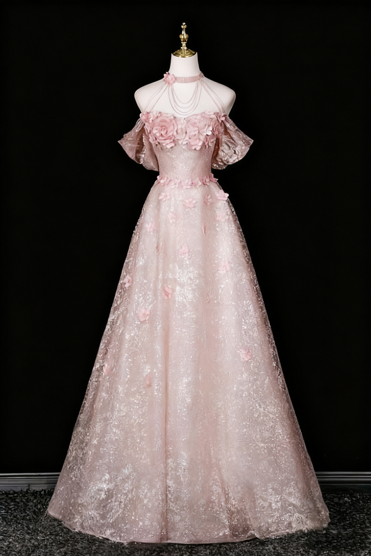Sweet Prom Dress A Line Off Shoulder Floral Evening Gown Birthday Party Dress    D3317
