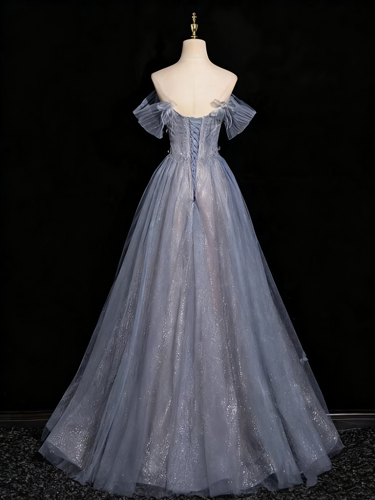 Shiny Prom Dress Off Shoulder Tulle Pleated Evening Gown Birthday Party Dress    D3318