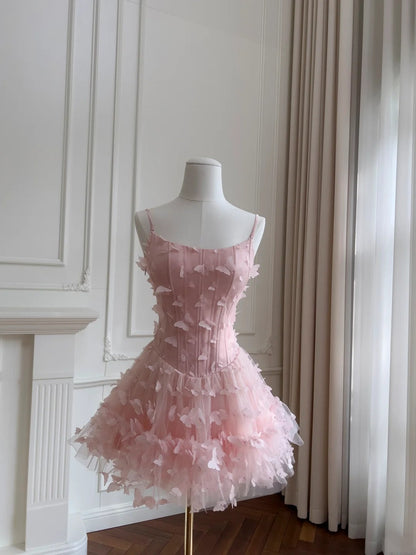 Popular Homecoming Dress Spaghetti Straps Tulle Short Prom Dress Birthday Party Outfits Cocktail Dress   D3329