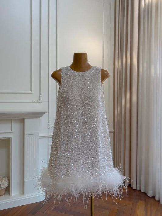 Pretty Homecoming Dress A Line Crew Neck Sequins Short Prom Dress Birthday Party Outfits    D3332