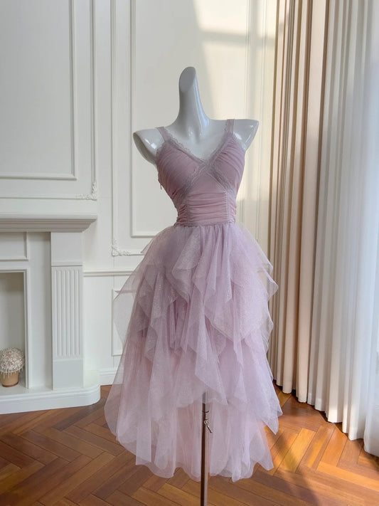 Elegant Homecoming Dress V-neck Pleated Short Prom Dress Birthday Party Outfits Cocktail Dress D3335