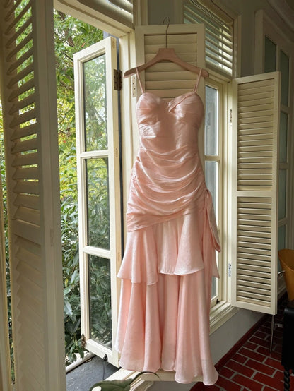 Charming Prom Dress Spaghetti Straps Pleated Ruffle Cocktail Dress Birthday Party Outfits  D3350