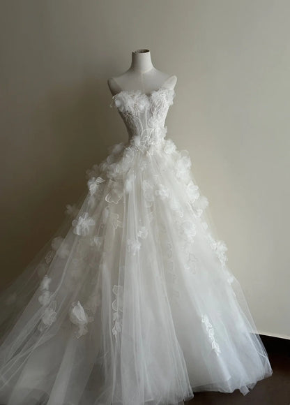 Pretty Prom Dress Strapless Flower Tulle Evening Dress Gala Dress D3359