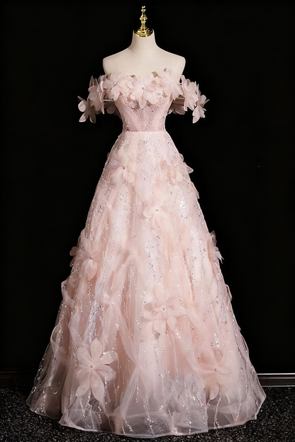 Sweet Prom Dress Off Shoulder Flower Tulle Evening Dress Quinceanera Dress         D3369