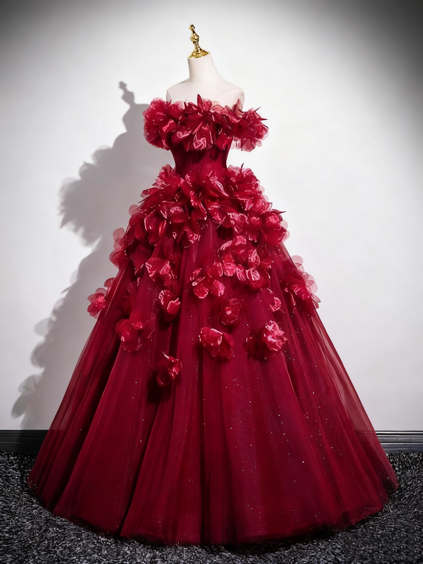 Gorgeous Prom Dress Off Shoulder Flower Tulle Pleated Evening Dress Quinceanera Dress      D3370