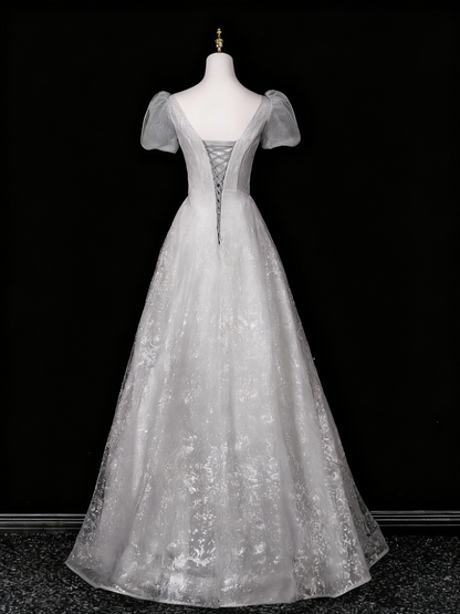 Shiny Prom Dress A Line V-neck Tulle Evening Dress Quinceanera Dress       D3371