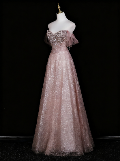 Shiny Prom Dress A Line Off Shoulder Crystal Evening Dress Quinceanera Dress        D3372