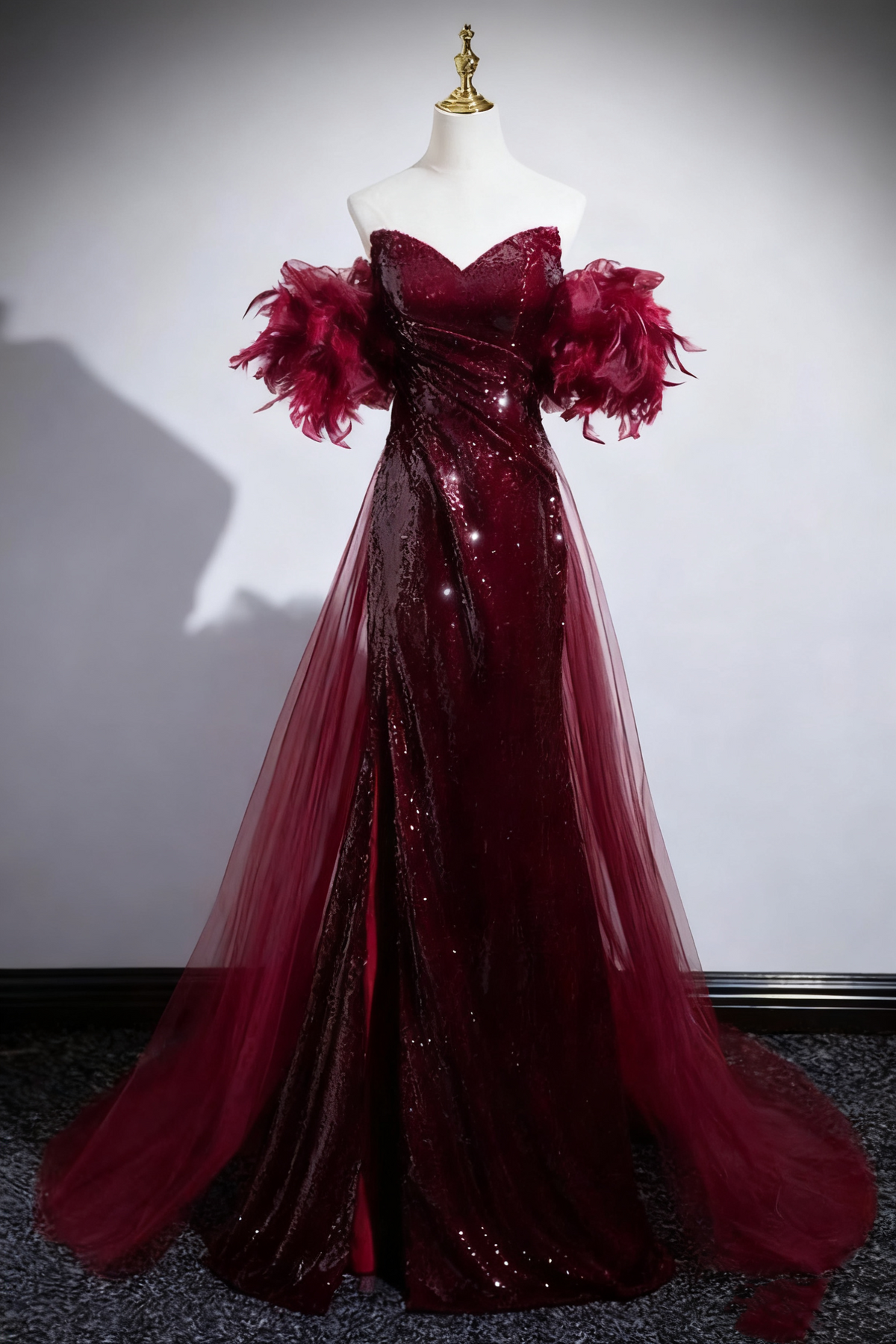 Shiny Prom Dress Wine Red A Line Sweetheart Pleated Mermaid Evening Dress Birthday Party Dress         D3373
