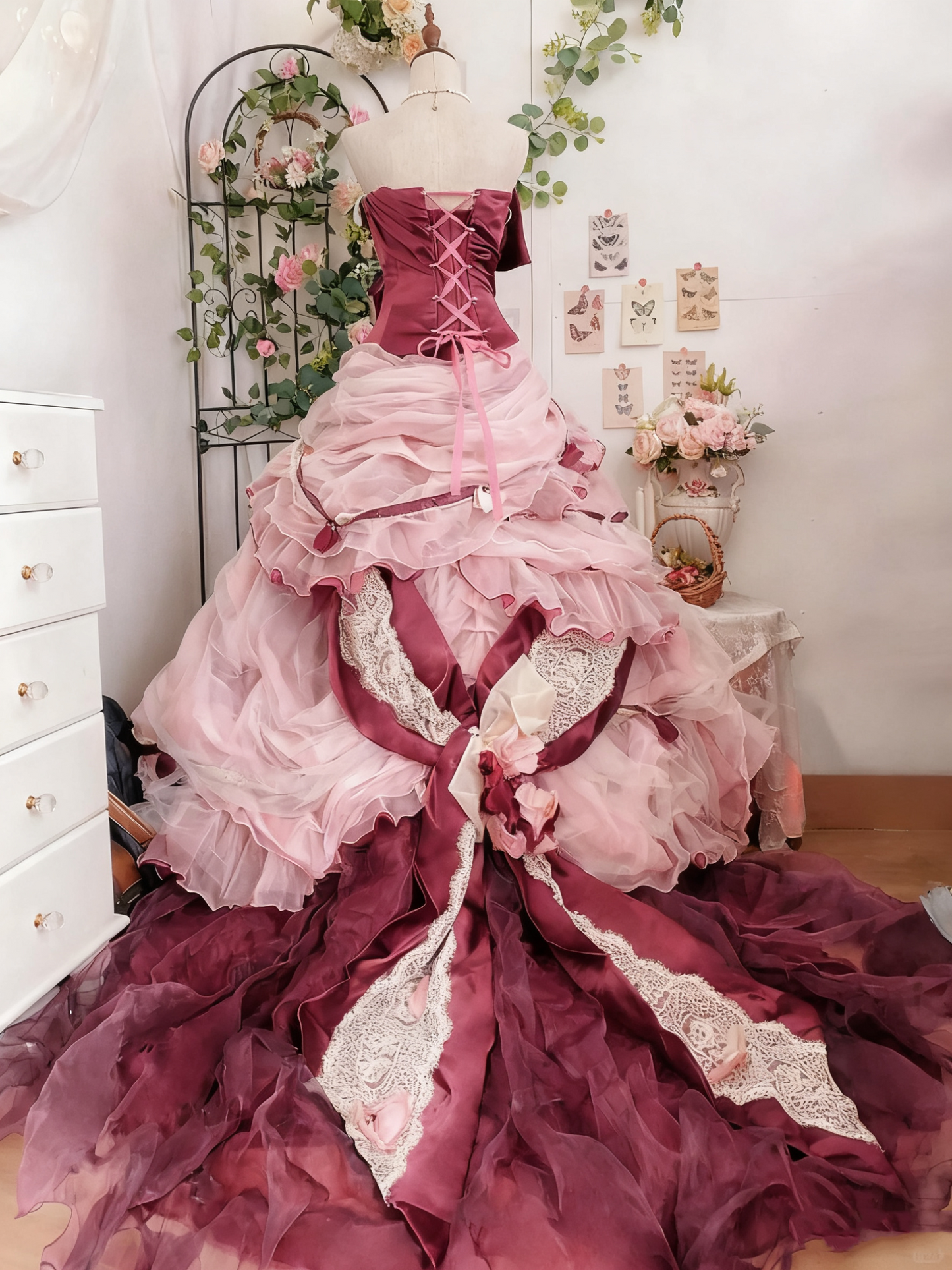 Sweet Prom Dress Strapless Pleated Ruffle Ball Gown Quinceanera Dress Birthday Party Dress    D3375