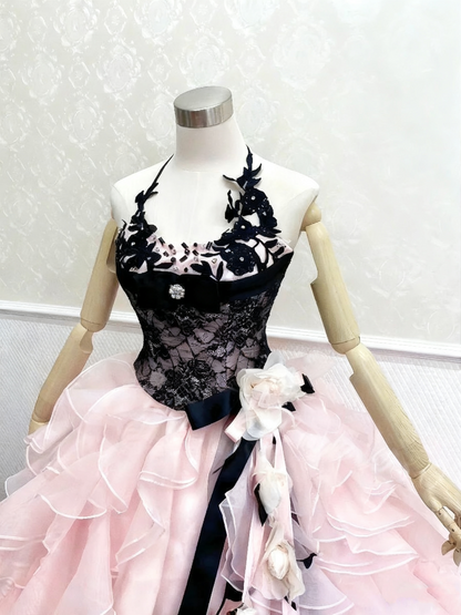 Elegant Prom Dress Halter Ruffle Ball Gown Quinceanera Dress Evening Dress    D3377