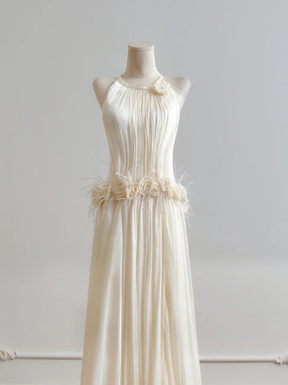Charming Wedding Dress A Line Crew Neck Pleated Wedding Dress D3387