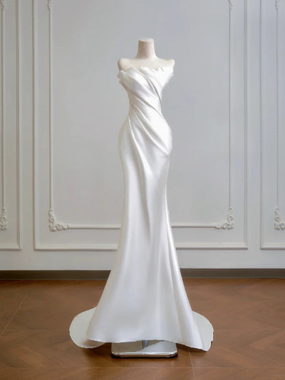 Pretty Wedding Dress Strapless Pleated Mermaid Wedding Dress D3390