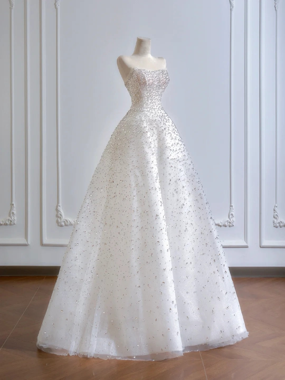 Shiny Wedding Dress Strapless Crystal Wedding Dress D3391