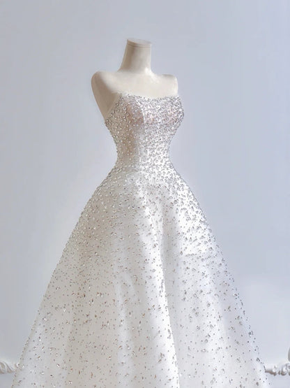 Shiny Wedding Dress Strapless Crystal Wedding Dress D3391