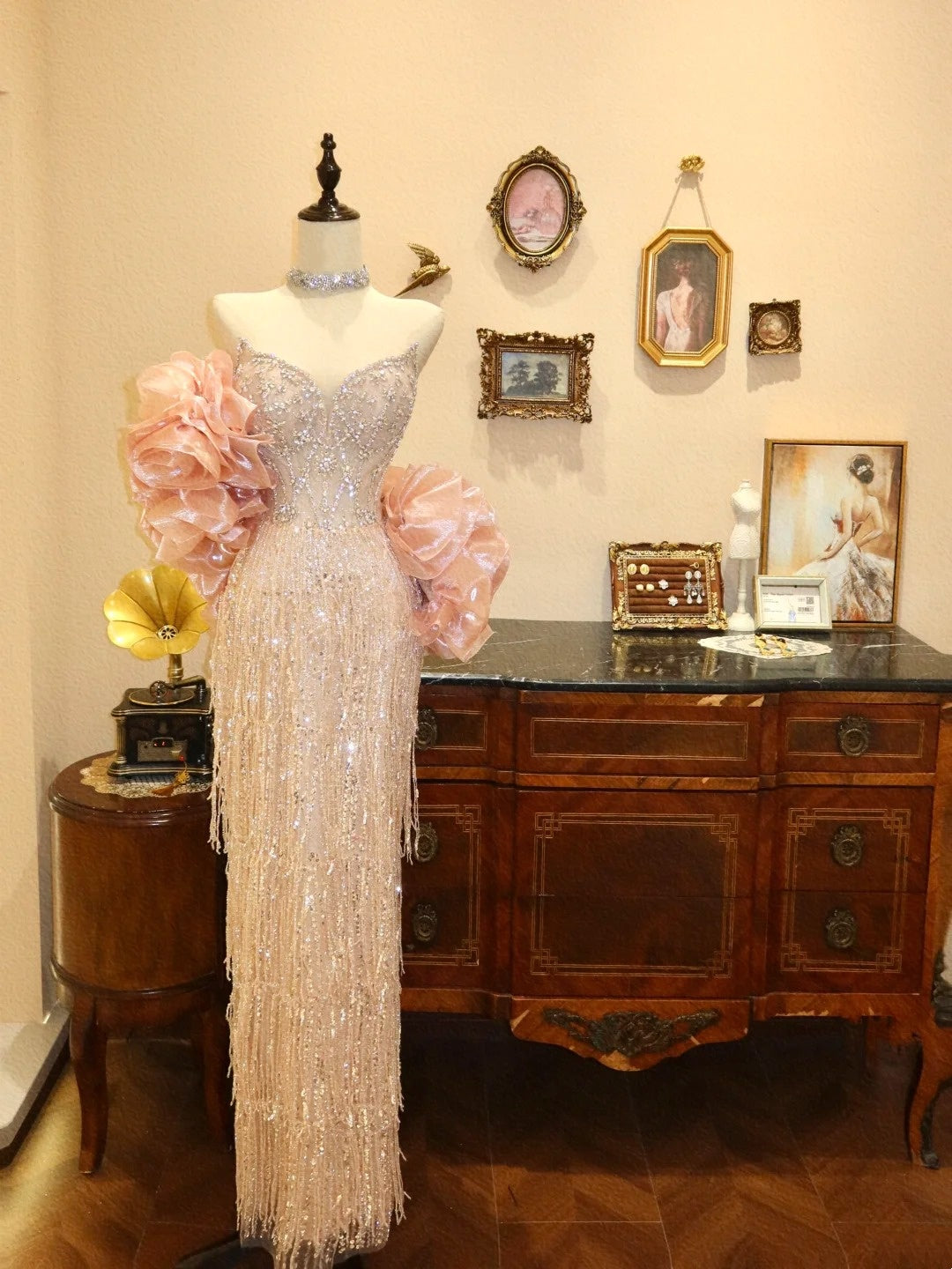 Shiny Prom Dress Sweetheart Tassel Evening Dress Gala Dress Birthday Party Dress         D3397