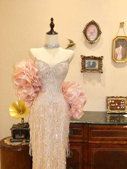 Shiny Prom Dress Sweetheart Tassel Evening Dress Gala Dress Birthday Party Dress         D3397