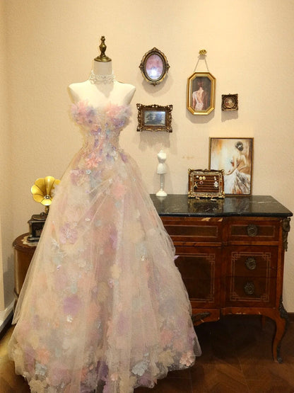 Charming Prom Dress Strapless Tulle Flower Evening Dress Birthday Party Dress     D3408