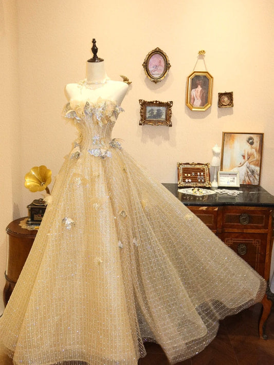 Shiny Prom Dress Strapless Pleated Evening Dress Gala Dress  D3410