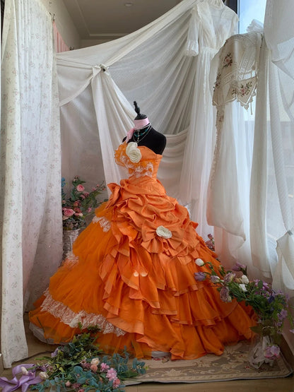 Charming Prom Dress Strapsless Pleated Tulle Ball Gown Evening Dress Quinceanera Dress     D3440