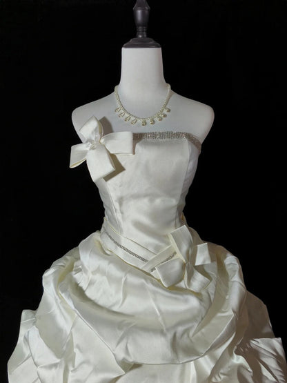 Retro Wedding Dress Strapless Pleated Wedding Dress  D3433