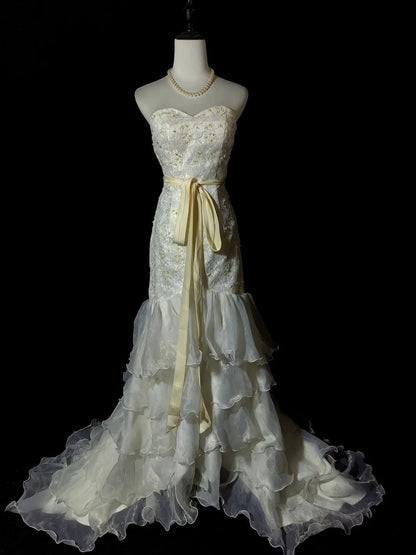 Charming Wedding Dress Sweetheart Ruffle Tiered Mermaid Wedding Dress  D3436
