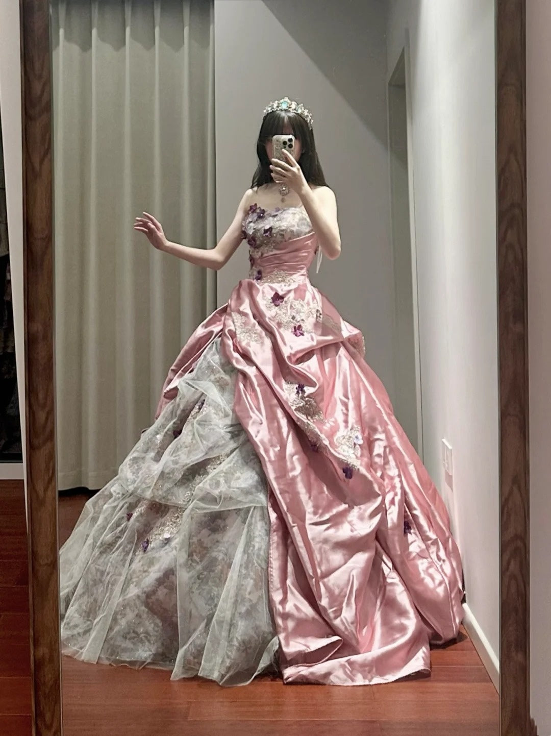 Pretty Prom Dress Strapless Pleated Tulle Ball Gown Birthday Party Dress D3441