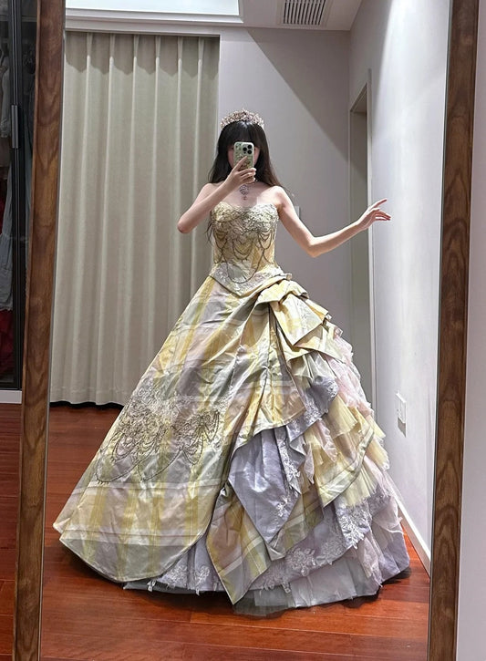 Pretty Prom Dress Strapless Tiered Ball Gown Birthday Party Dress Princess Dress   D3447