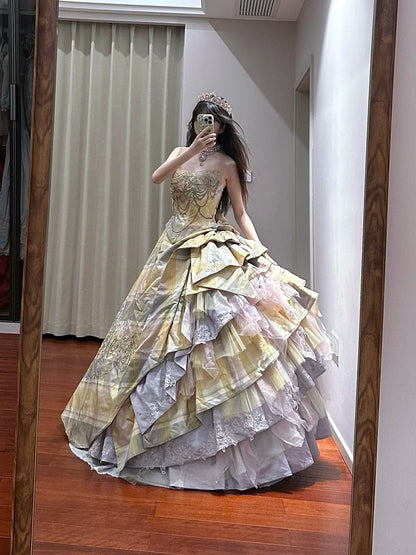 Pretty Prom Dress Strapless Tiered Ball Gown Birthday Party Dress Princess Dress   D3447