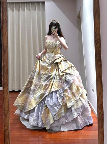 Pretty Prom Dress Strapless Tiered Ball Gown Birthday Party Dress Princess Dress   D3447