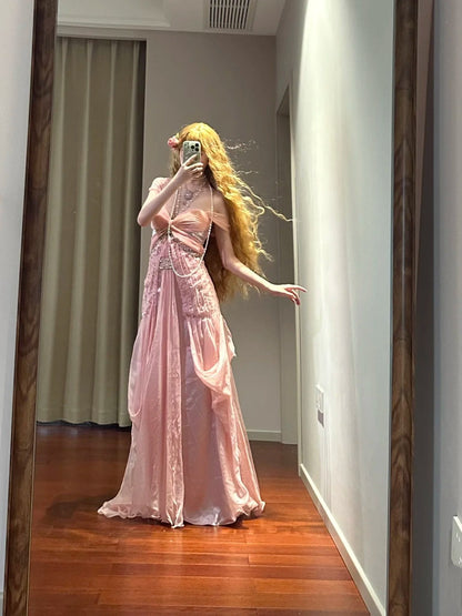 Charming Prom Dress Off Shoulder Pleated Long Evening Gown Birthday Party Dress  D3448