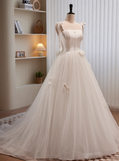 Elegant Wedding Dress Straps Tulle Pleated Wedding Dress   D3472
