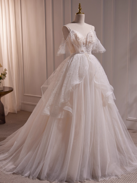 Romantic Wedding Dress Spaghetti Straps Tulle Wedding Dress     D3474