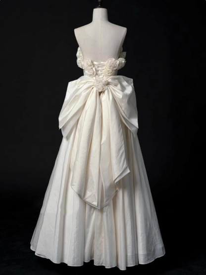 Charming Wedding Dress A Line Strapless Flower Pleated Wedding Dress   D3485