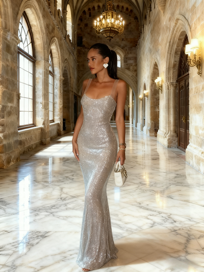 Shiny Prom Dress Straps Backless Fit Birthday Party Dress Cocktail Dress  D3467