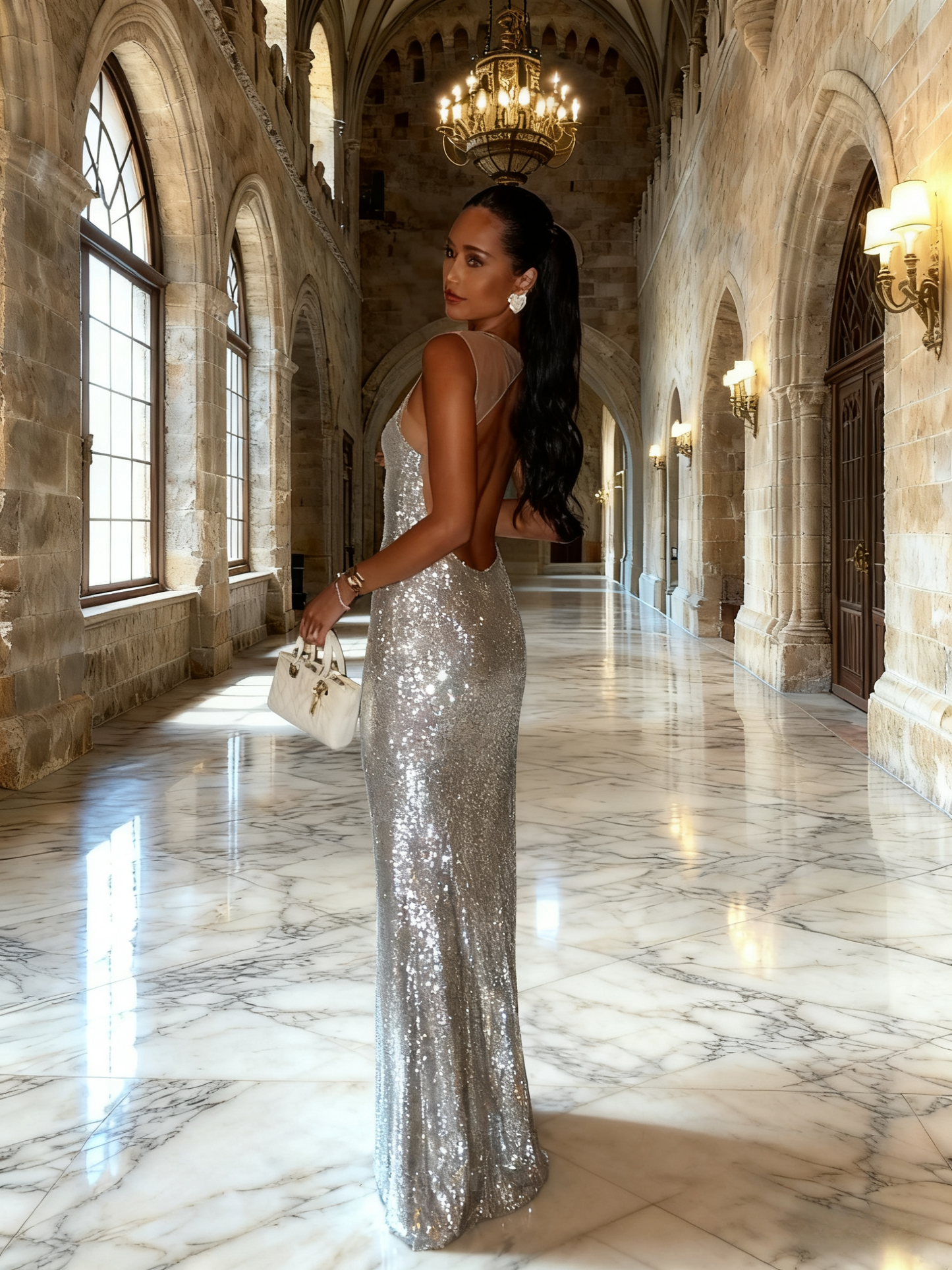 Shiny Prom Dress Straps Backless Fit Birthday Party Dress Cocktail Dress  D3467