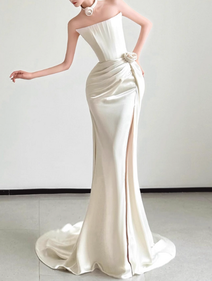 Popular Wedding Dress Strapless Pleated Slit Wedding Dress  D3511