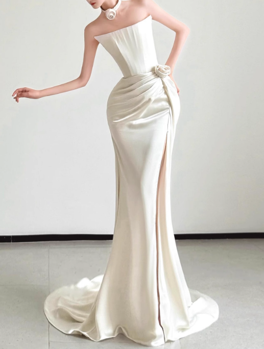 Popular Wedding Dress Strapless Pleated Slit Wedding Dress  D3511