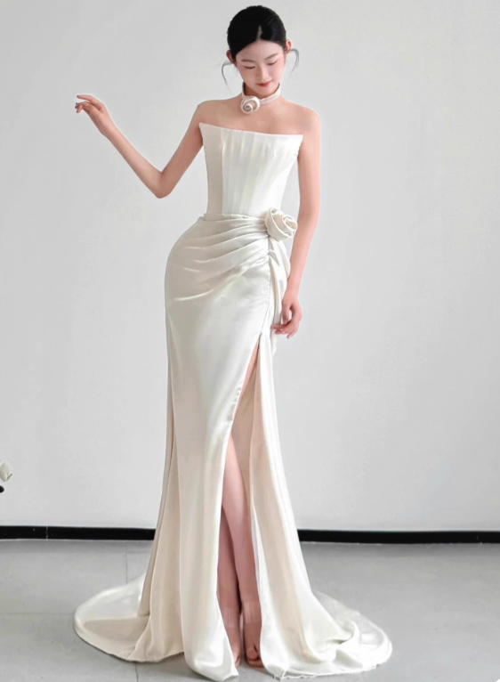 Popular Wedding Dress Strapless Pleated Slit Wedding Dress  D3511