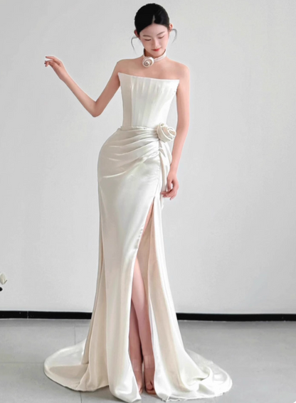 Popular Wedding Dress Strapless Pleated Slit Wedding Dress  D3511