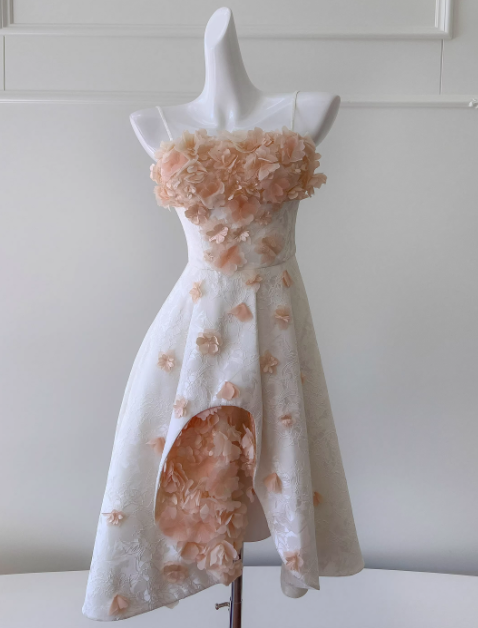 Pretty Prom Dress A Line Spaghetti Straps Floral Birthday Party Dress Evening Dress  D3514