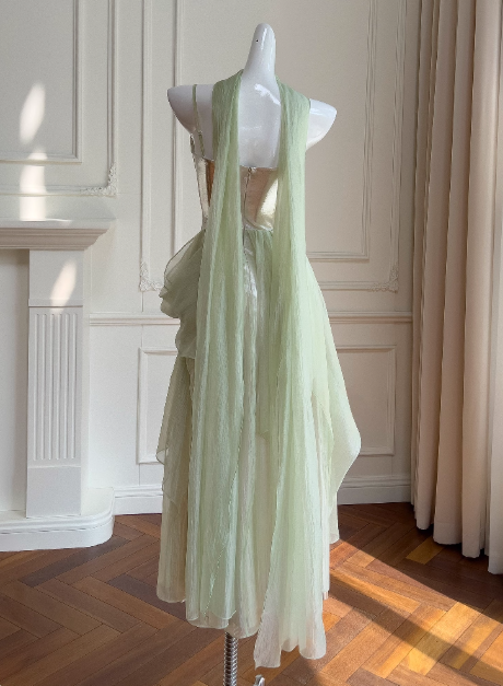 Popular Prom Dress Spaghetti Straps Pleated Tulle Birthday Party Dress   D3519