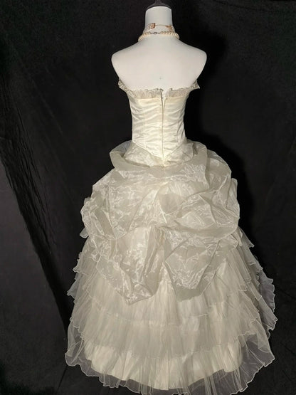 Retro Wedding Dress Strapless Ruffle Tulle Pleated Wedding Dress D3521
