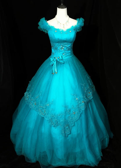 Pretty Prom Dress Crew Neck Tulle Ball Gown Quinceanera Dress Evening Dress   D3556