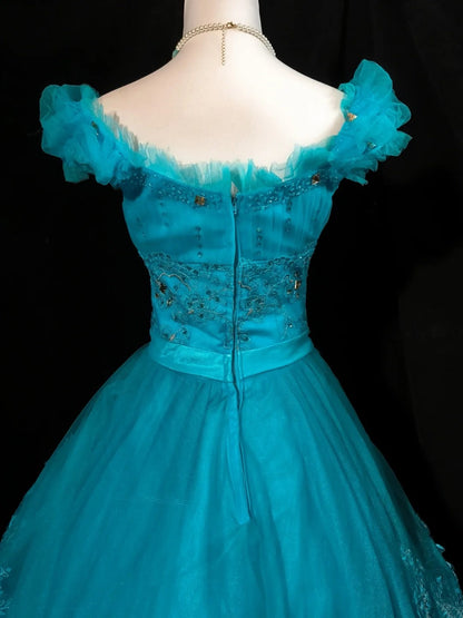 Pretty Prom Dress Crew Neck Tulle Ball Gown Quinceanera Dress Evening Dress   D3556
