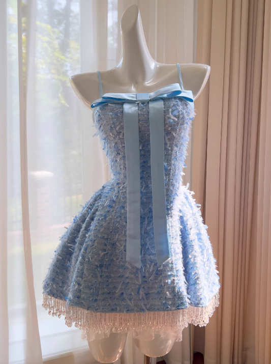 Popular Homecoming Dress A Line Spaghetti Straps Tassel Short Prom Dress Birthday Party Outfits     D3563