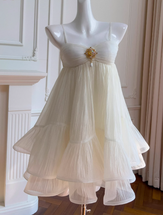 Popular Homecoming Dress Spaghetti Straps Pleated Ruffle Short Prom Dress Birthday Party Outfits      D3564