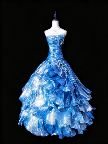 Popular Prom Dress Strapless Pleated Ruffle Evening Dress Ball Gown Sweet 16 Dress  D3585