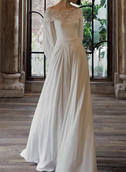 Retro Wedding Dress Off Shoulder Pleated Wedding Dress  D3597
