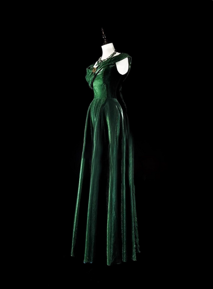 Elegant Prom Dress Dark Green A Line Straps Pleated Evening Dress Gala Dress   D3603